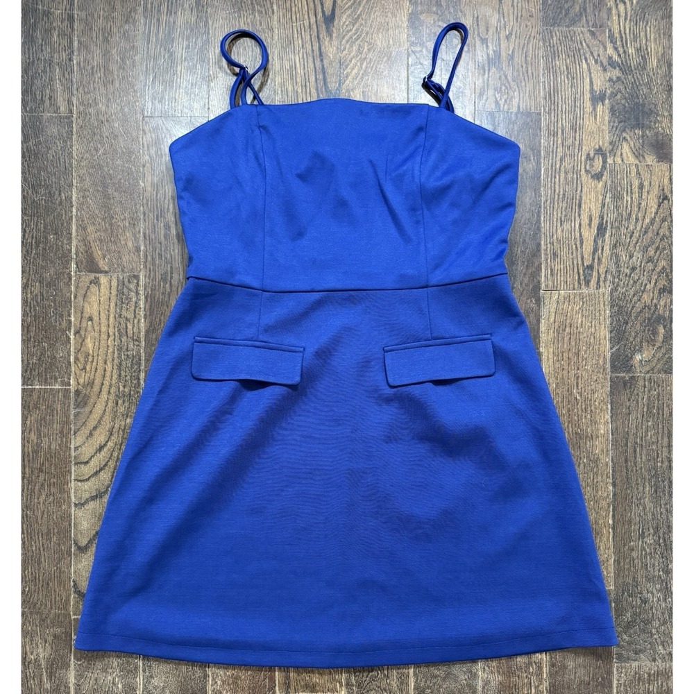 Wenrine Mini Dress Size L Spaghetti Strap Sleeveless Zipper Back Navy Blue NWT